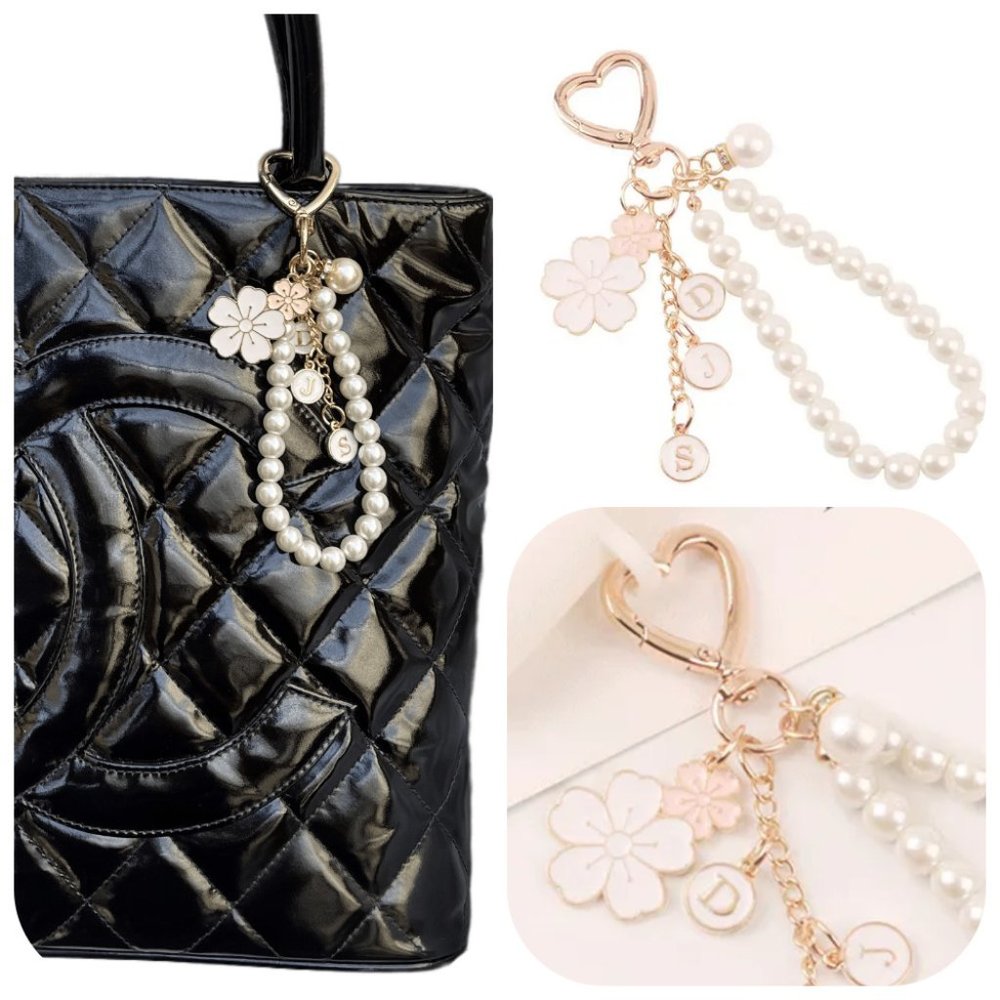 NWT Bag Charm Flower Letter Pendant and Key Holder